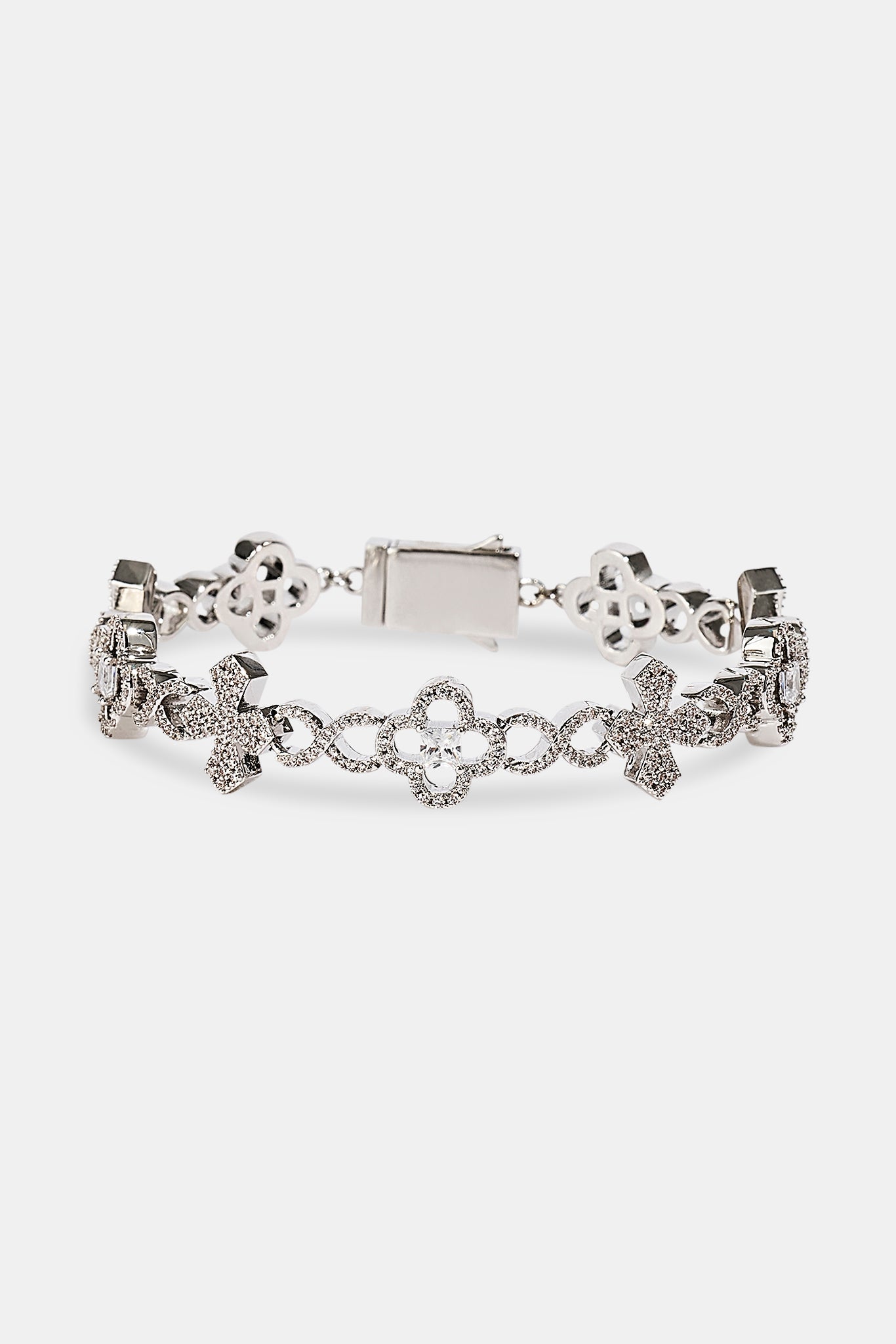 Iced Cross Motif Infinity Bracelet - 8mm - White